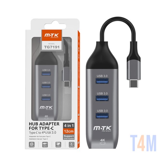 Mtk 4 in 1 Hub Adapter TG7191 Type C to 4 USB 0.12m Gray
